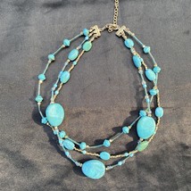 Vintage Avon Turquoise Beaded Tier Layered Choker Necklace With Claw Closure - £15.65 GBP