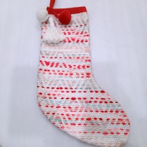 Wondershop Target Christmas Stocking Woven Red pink White Pom Poms Boucl... - $5.00