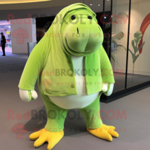 Lime Green Walrus mascot costume character dressed with Corduroy Pants and Lapel - $1,239.00