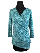 Nomadic Traders Size Small Turquoise Floral Print Surplice Front Top - £10.29 GBP