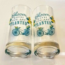 Blue Bicycle Bloom Where You Are Planted 16 oz Iced Tea Glass LOT Pint Tumbler - £14.13 GBP