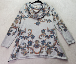 Cactus + Pearl Blouse Top Women&#39;s Large Multi Paisley Knit Long Sleeve Cowl Neck - £18.00 GBP