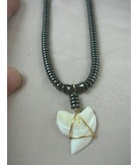 s5-2 Modern 1-1/4&quot; TIGER SHARK TOOTH black hematite gemstone beaded 19&quot; ... - $72.71 CAD