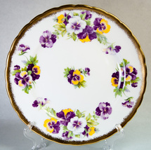 Royal Chelsea Pansy Salad Plate 4219A Yellow Lavender Gold Trim Scalloped Rim - £11.81 GBP