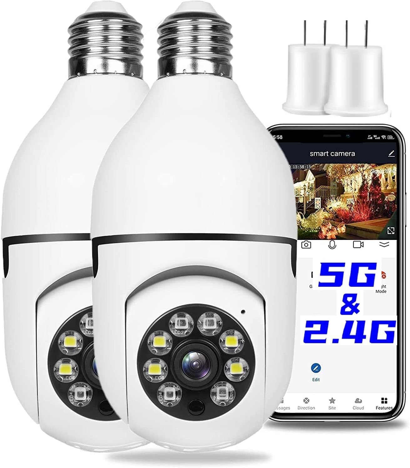 2Pcs Light Bulb Security Camera 2.4Ghz &amp; 5G Wifi Outdoor,, 2Pcs, Support 5G - $41.97
