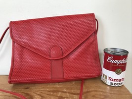 Vintage 80s Liz Claiborne Red Leather Formal Clasp Shoulder Bag Clutch P... - $36.99