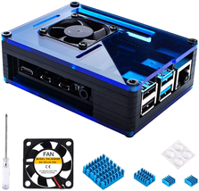 NEW Case For Raspberry Pi 4 With Large Fan And 4 X Aluminum Heat Sinks Blue Miuz - $17.82