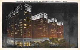 General Motors Building at Night Detroit Michigan 1930s postcard - $6.44