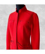 Per Se Red Orange Boiled Wool Mandarin Collar Hidden Snap Jacket - Women... - €48,90 EUR