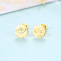 Smiley Face Ear Studs Asymmetric 925 Silver Earrings Simple Brushed Cartoon Anim - $13.00