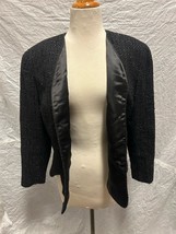 Ann Taylor Black Reflective Textured Blazer Jacket Hidden ButtonUp Size 10 - £66.47 GBP