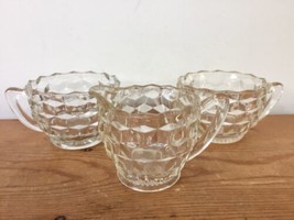 Set 3 Vtg Multi Faceted Geometric Pressed Glass Creamer Pitcher Sugar Po... - £35.36 GBP