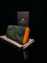 Brizard and Co " Showband" 3 Cigar Case in  Camouflage and Orange Leather NIB image 2