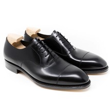 Handmade oxfords shoes black leather men dress lace up toe cap formal wear shoes - £128.28 GBP+