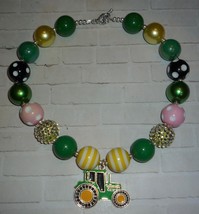 John Deere Inspired Green Tractor Chunky Bubble Gum Bead Necklace for Girls - £15.81 GBP