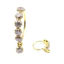 14k Vero Massiccio Oro Carino Indiano Bianco Cz Borchiato Piercing Naso Anello - £37.19 GBP