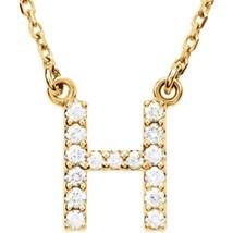 Precious Stars 14K Yellow Gold 1/6CTW White Diamond Initial H Pendant Necklace - £382.76 GBP