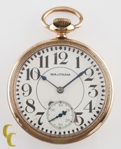 Yellow Gold Filled Antique Waltham Crescent St. Open Face Pocket Watch 1... - £353.92 GBP