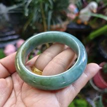 Natural Jade Bangle Myanmar Green and Blue Tinted with Honey Jadeite Inner 51 mm - £104.33 GBP