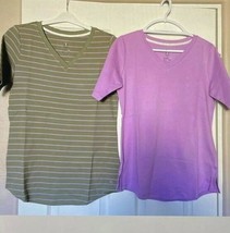 Isaac Mizrahi Live Set Of 2 Pima Cotton Solid And Striped T Shirts XXS Iris - £7.42 GBP