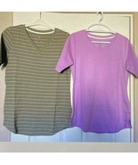 Isaac Mizrahi Live Set Of 2 Pima Cotton Solid And Striped T Shirts XXS Iris - $13.02 CAD