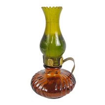 Vintage Miniature Amber Glass &amp; Brass Hurricane Lamp Perfume Bottle, Dollhouse - £15.46 GBP