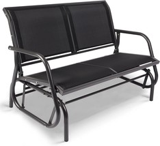 Black 2-Person Outdoor Textilene Swing Rocking Loveseat For Porch, Deck, - £154.98 GBP