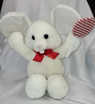 Vintage Dakin Sweet Tooth White Mouse Plush Red Striped Lollipop 1987 21&quot; - £21.65 GBP