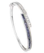 Blue Sapphire &amp; Diamond Cuff Bangle Bracelet - £4,282.22 GBP
