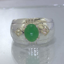 Australian Green Chrysoprase White Sapphire Sterling Ring size 11.5 Design 405 - £89.58 GBP