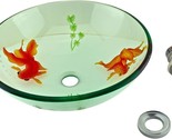 Small Round Countertop Vessel Sink With Tempered Glass In A Koi Fish Des... - £169.04 GBP