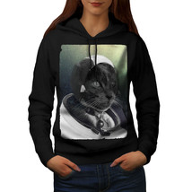 Wellcoda Pilot Animal Space Cat Womens Hoodie, Space Casual Hooded Sweatshirt - £29.06 GBP