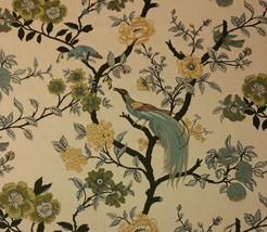 Ballard Designs Willa Parchment Floral Exotic Bird Highend Fabric 1.75 Yard 54&quot;W - £40.75 GBP