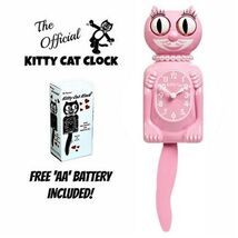 PINK MISS KITTY CAT CLOCK (3/4 Size) 12.75" Eyes Tail Move Free Battery ... - $59.99