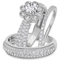 2.50 Ct Moissanite 14K White Gold Over Solitaire Wedding His &amp; Her Trio ... - $3,318.66 MXN