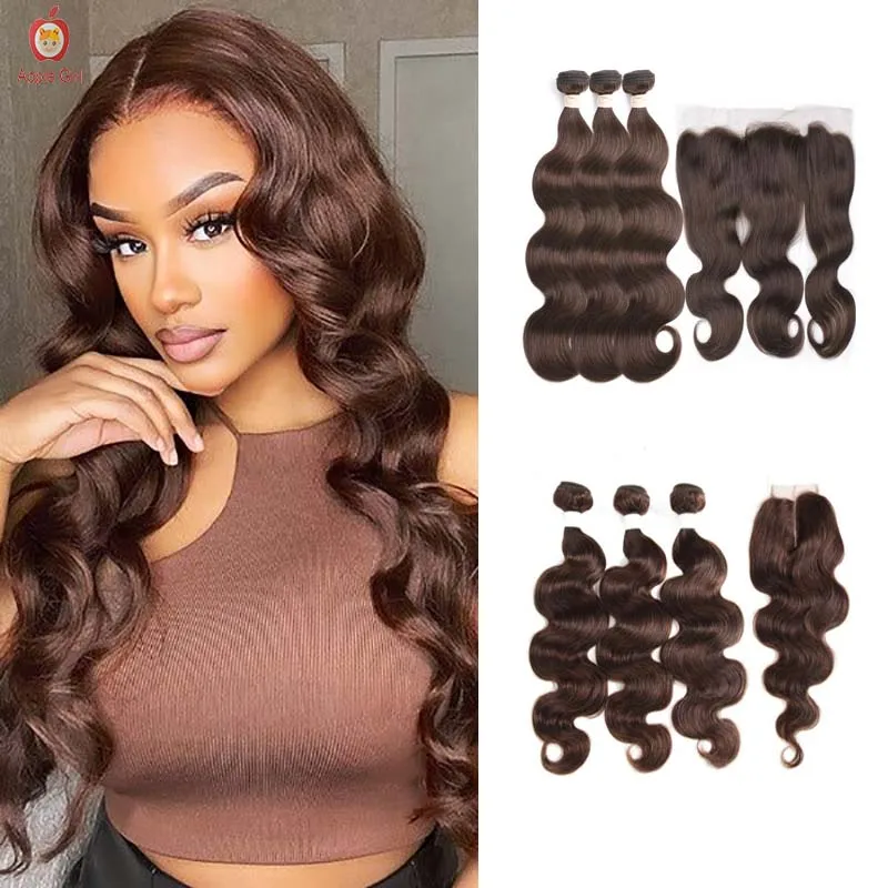 #4 Dark Brown Body Wave 13x4 Frontal Transparent Lace And 4x4 Closure Lace - £125.44 GBP+
