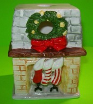 Vintage Christmas Brick Fireplace Stocking Candle Holder Ceramic Bisque ... - £19.42 GBP
