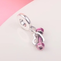 New Authentic S925 Pink Dumbell Heart Dangle Charm for Pandora Bracelet  - £9.42 GBP