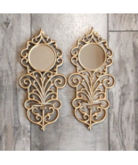 2 Vintage Rococo Baroque Gold Wall Sconce 12&quot; Mirror Hollywood Regency D... - $67.57 CAD