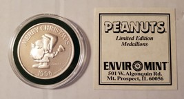 Vintage Santa Snoopy Peanuts CHRISTMAS 1996 Enviromint silver medallion ... - $124.99