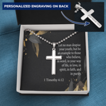 No Man Despise Your Youth 1 Timothy 4:12 Cross Necklace Message Card W Ball Cha - £38.04 GBP+