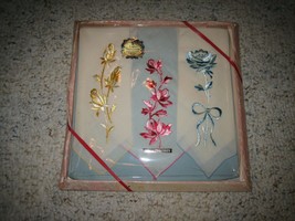 Box of 3 Vintage Ladies Full Cocktail Floral Embroidered Cotton Handkerc... - $18.70