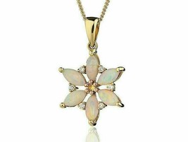 3CT Marquise Cut Fire Opal Flower Pendant 18&quot; Free Chain 14K White Gold Finish - £101.90 GBP