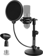 BILIONE Upgraded Desktop Microphone Stand, Adjustable Mic Stand Desk with Pop Fi - £25.03 GBP