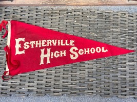 VTG Old ESTHERVILLE IOWA HIGH SCHOOL FELT PENNANT LARGE RED 33&quot; STAATS e... - $99.00