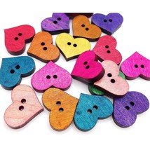 100Pc Wood Buttons, Heart Shaped Buttons With 2 Holes Buttons For Sewing Diy Cra - £19.08 GBP