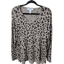 Magaschoni XL Cashmere Blend Leopard V-NECK Animal Print Sweater - £28.87 GBP