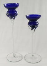 Crystal Clear Cobalt Candlestick Holder Mouthblown Romania Irene Taper Candle - £39.27 GBP
