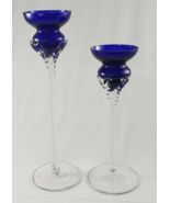 Crystal Clear Cobalt Candlestick Holder Mouthblown Romania Irene Taper C... - £39.49 GBP