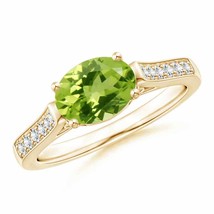 ANGARA East-West Oval Peridot Solitaire Ring with Diamonds for Women in 14K Gold - £742.44 GBP